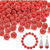 150pcs 10mm Rhinestone Beads for Jewelry Making,Full of Diamonds Round Disco Bead Bulk,Clay Bead for Crafting,Rhinestone Clay Beads for DIY Baseball Necklace Bracelet (Red, 10mm/150pcs)
