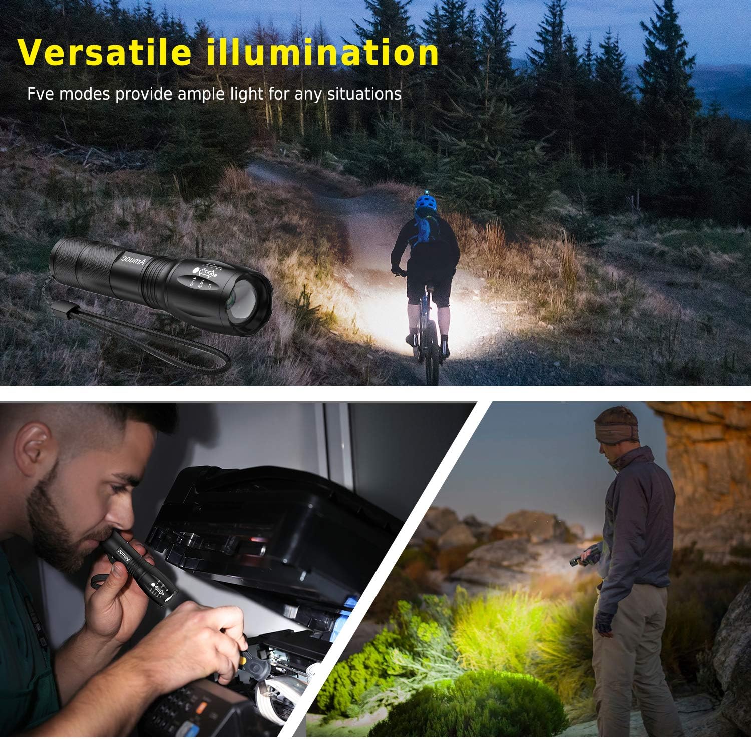 Flashlights [2 Pack], LED Tactical Flashlight S1000 - High Lumen, 5 Modes, Zoomable, Water Resistant, Handheld Light - Best Camping/Outdoor/Hiking/Emergency/Gift-Giving (Batteries Not Included)(Black) - - 