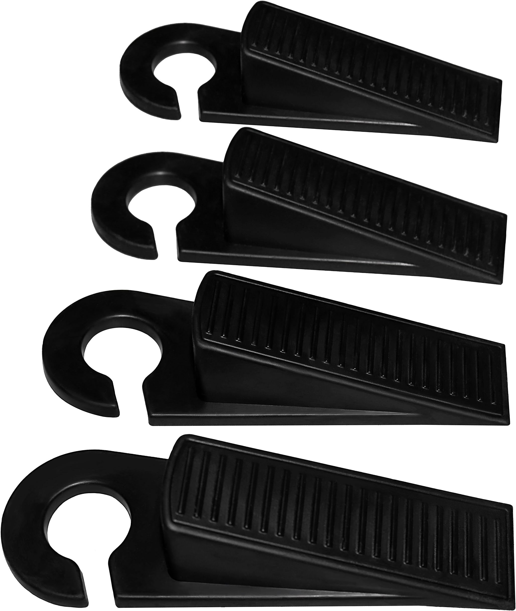 Door Stopper 4 Pack Set by Kadrico – All Floor Surface, Heavy Duty Door Stop Wedge With Decorative Storage Holder – Non-Skid Rubber - Home, Office, Draft Stopping & Baby Safety – Black Door Stops