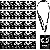 QoTang 50 Sets VIP Badge Lanyards with Plastic VIP Pass Cards Black VIP Pass Cards Black Breakaway Lanyards PVC VIP Cards for Backstage Party Concert Event Birthday Organizer
