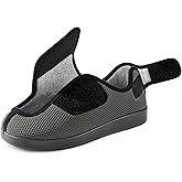 Ravelier Men's Diabetic Wide Width Breathable Waffle Knit Adjustable Slipper with Anti-Slip Indoor Outdoor Sole