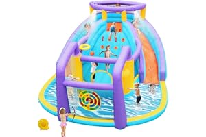 EASYAIR Inflatable Bounce House Water Slide Combo, Blow Up Water Slides for Backyard, Kids Jumper with Climbing Wall, Basketball Hoop, Splash Pool with Blower (Double Water Slide)
