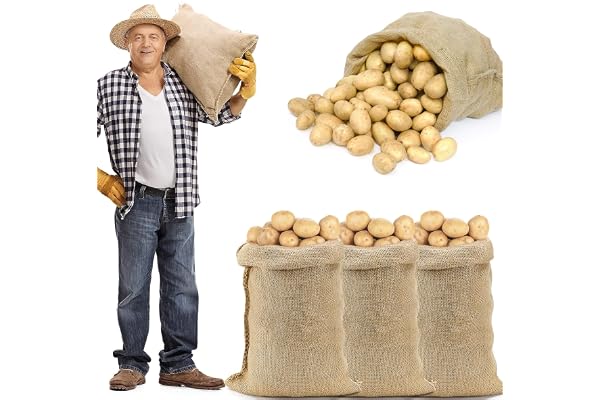 4Pcs 19.5"x35" Breathable Natural Burlap Bags with Rope for Potato Storage | Reusable, Thickened Jute Food Storage Sacks, Hel