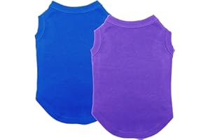 Chol&Vivi Dog Clothes, 2pcs Soft Cotton T-Shirts for Small, Medium, Large, Extra Large Dogs, Blue and Purple