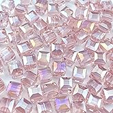 200pcs 4mm Crystal Glass Beads Cube Shape Loose Square Spacer Beads AB Color Craft Beads for Jewelry Making Making Necklace Bracelet Earring Wind Chimes Suncatchers Ornament(Pink AB)