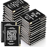 Kosiz 100 Pcs/50 Set Christian Gifts Bulk Include Spiral Notebook and Bible Verse Ballpoint Pen Prayer Scripture Notepad Journal Easter Church Gifts for Women Pastor Sunday School Teacher(Black)