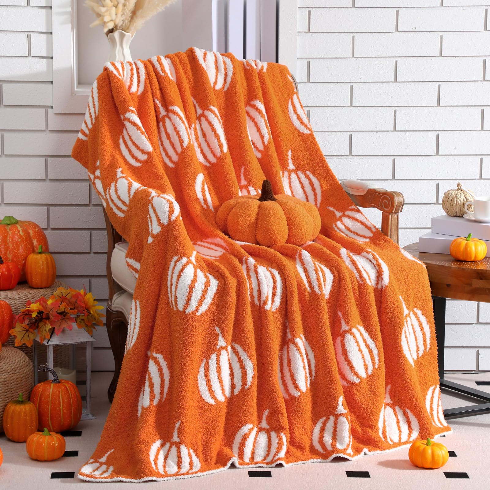 Photo 1 of Hillsuren Fall Throw Blankets and Pillow Set Include Pumpkin Double Sided Flannel Blanket 50 x 60 Inch and Pumpkin Plush Throw Pillows Cushion for Couch Sofa Bed Home Decorations