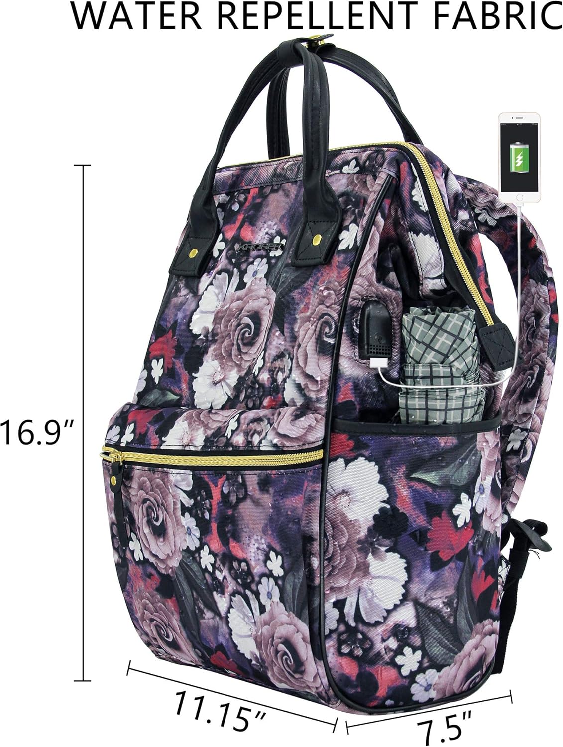 KROSER Laptop Backpack 15.6 Inch Stylish College School Computer Backpack with USB Port Water-Repellent Casual Daypack Doctor Bag Travel Business Work Bag for Women/Girls-Rose Pattern: Computers & Accessories