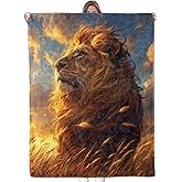Bidesk Majestic Lion Blanket - Soft, Lightweight, Warm, Cozy & Fuzzy Flannel Golden Sunset Throw Blankets, Perfect for Couch, Travel, Bed & Living Room - for Women Men Adults 60"×50"