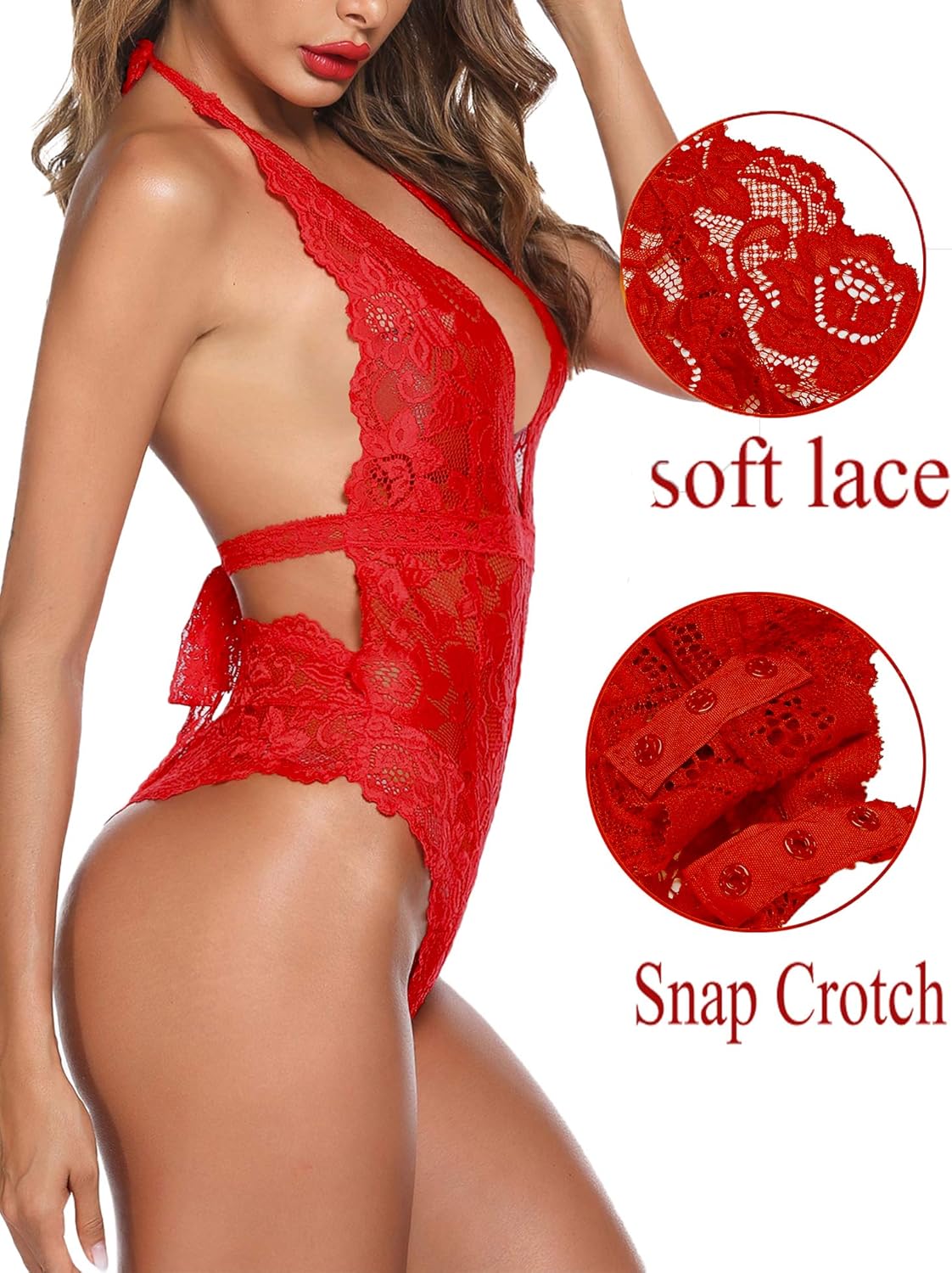 ADOME Women One Piece Lingerie Snap Crotch Bodysuit Lingerie Lace Teddy: Clothing