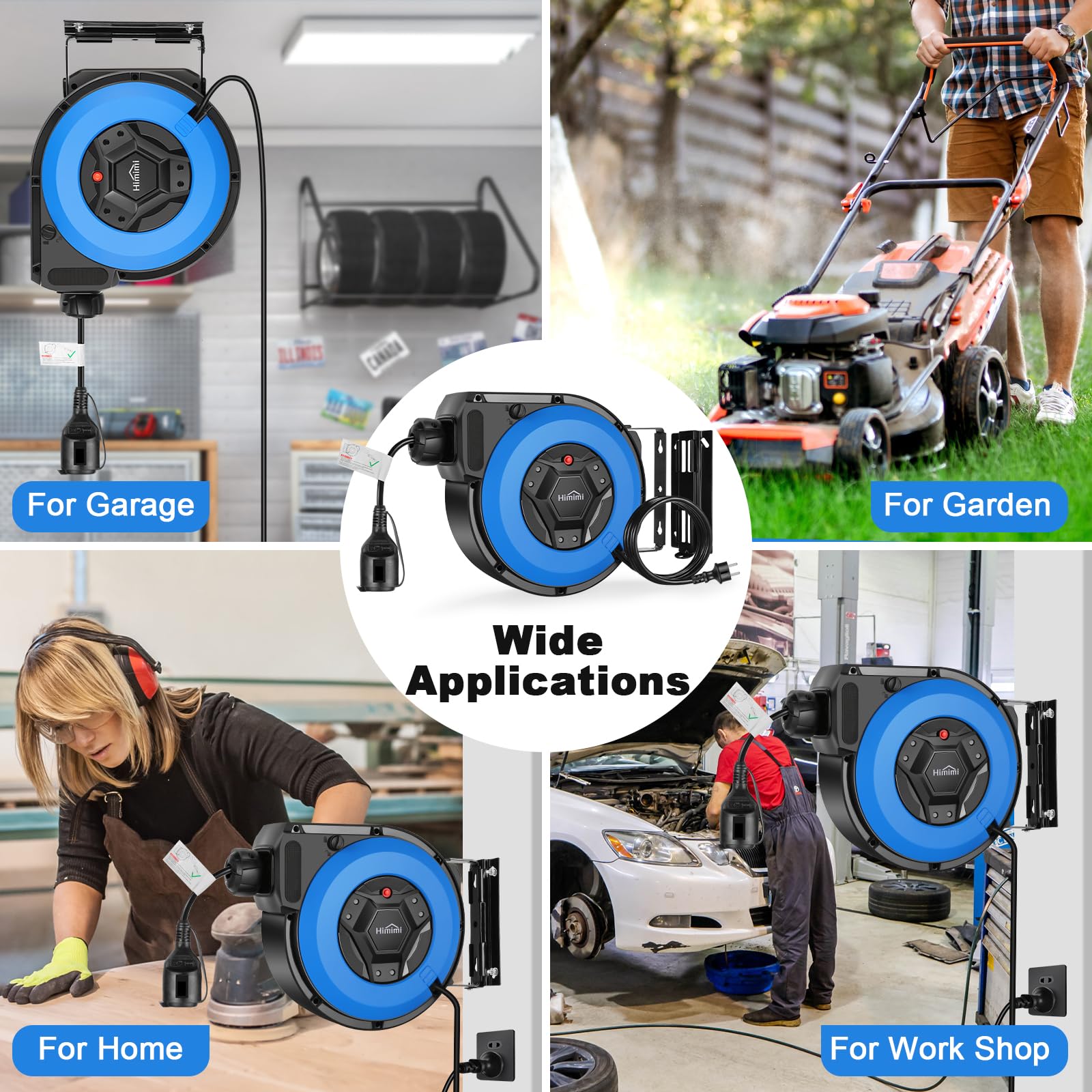 Himimi Automatik Kabeltrommel mit Halterung 15m + 2m, 1500W ~ 3000W Kabelaufroller Automatisch, Verlängerungskabel außen Wandmontage, Überlastschutz, Wand Deckenmontage, 180° drehbar, Schutzstufe IP44 7