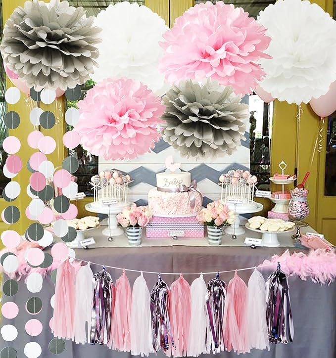 First Birthday Decorations Girl Baby Pink Grey Baby Girl Baby Shower