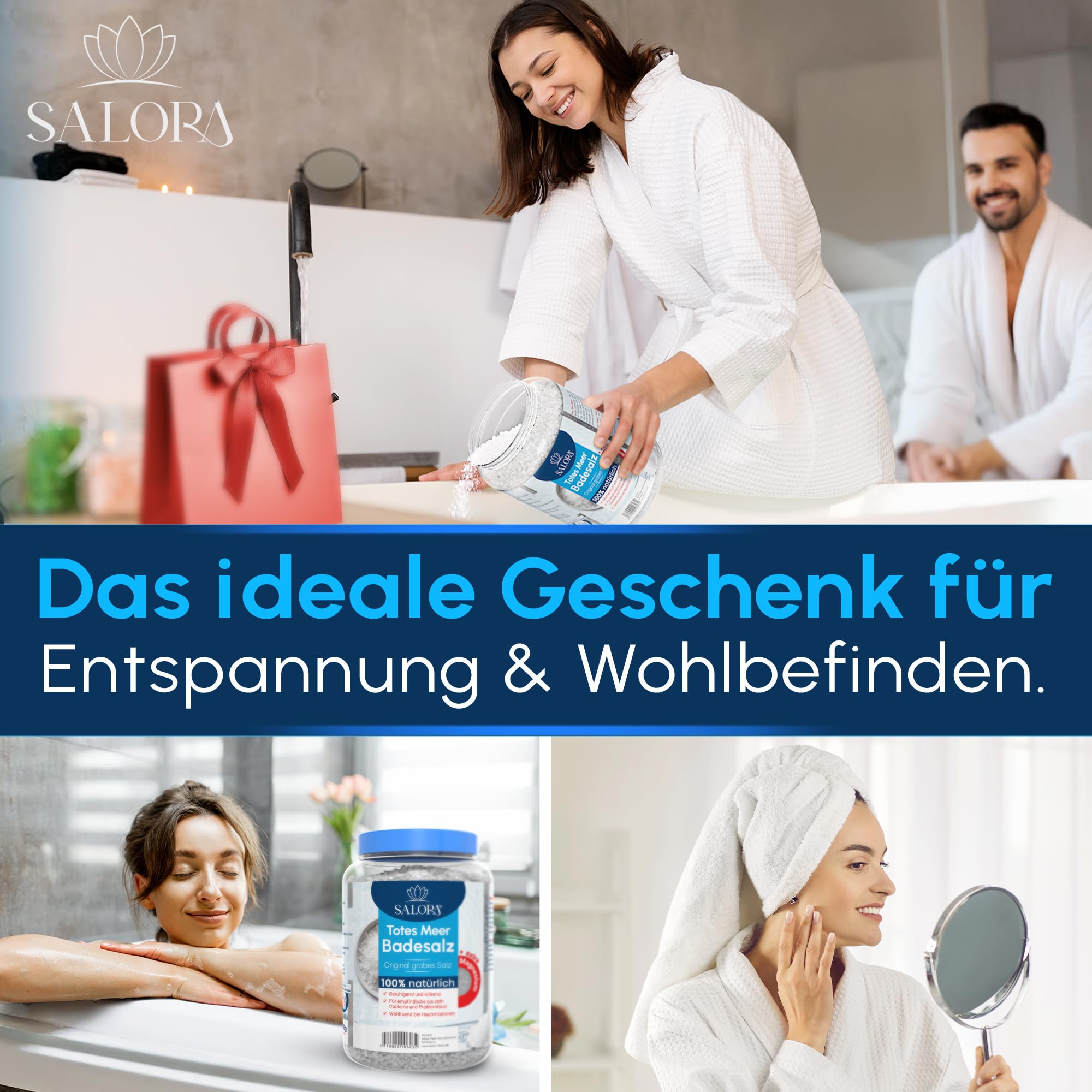 Salora ® Original Totes Meer Badesalz 2,5 Kg [Frei von Zusatzstoffen] - Premium Meersalz Badesalz aus Jordanien - Vollbad oder Fußbad Salz mit Peeling Effekt 6