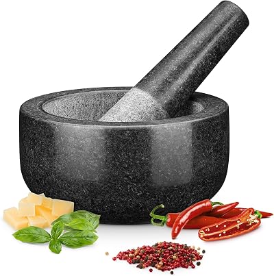 H&S Premium Granite Mortar and Pestle Large 16cm Diameter Black