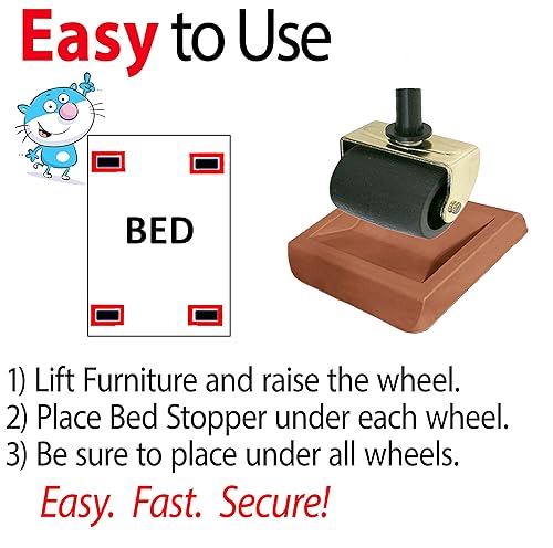 Bed Stopper/Furniture Stopper (4 Pieces) by iPrimio®, Universal Design fits  Most Wheels, Solid Rubber Bed Fram