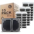 Freshware Meal Prep Containers [15 Pack] 2 Compartment with Lids, Food Storage Containers, Bento Box, BPA Free, Stackable, Mi