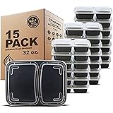 Freshware Meal Prep Containers [15 Pack] 2 Compartment with Lids, Food Storage Containers, Bento Box, BPA Free, Stackable, Mi