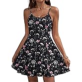 HOTOUCH Women's Summer Dress Adjustable Spaghetti Strap Floral Mini Casual Dress with Pockets Fit & Flare Beach Sundress