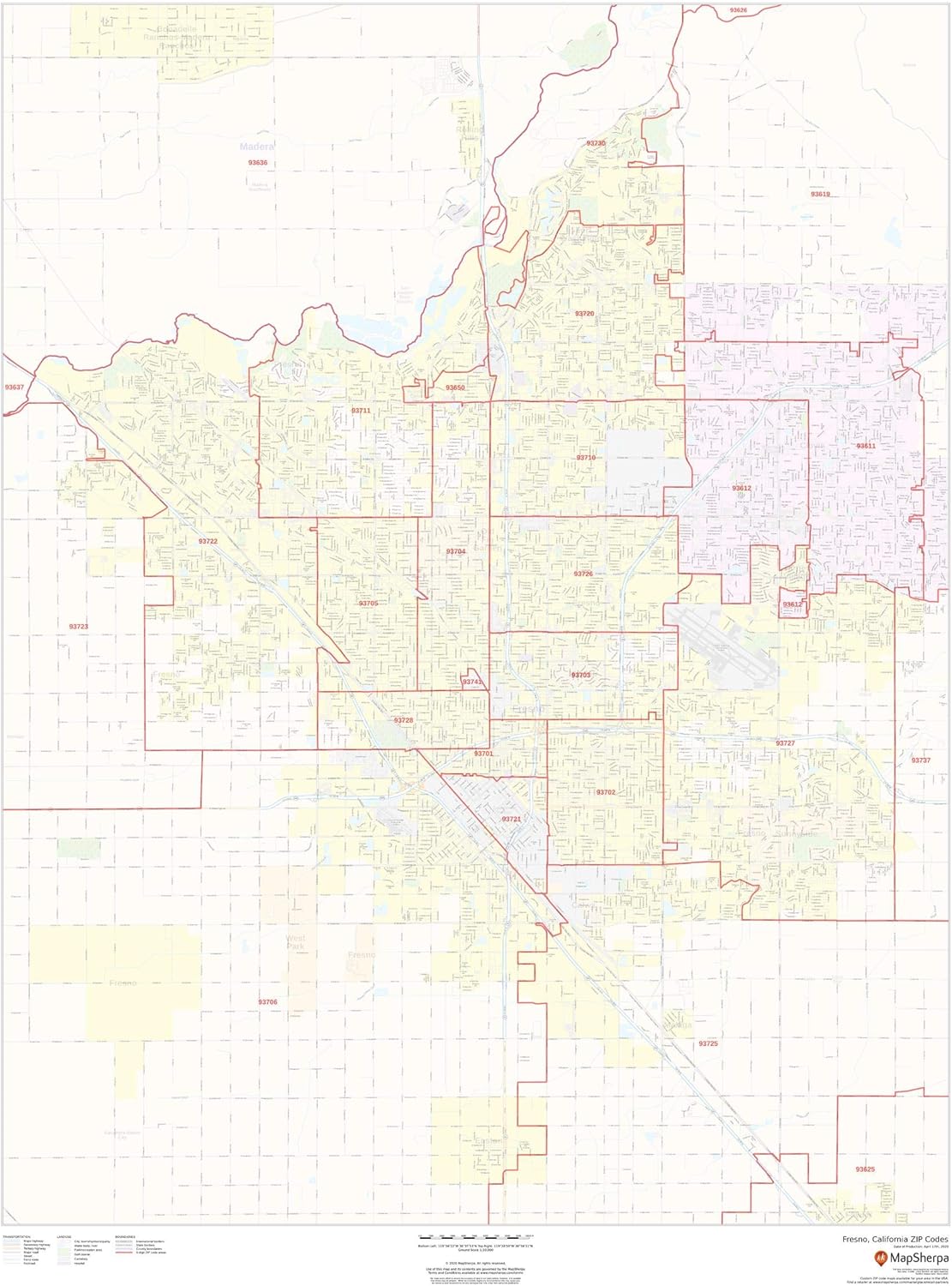 Amazon.com : Fresno, California Zip Codes - 36" x 48" Matte Plastic ...