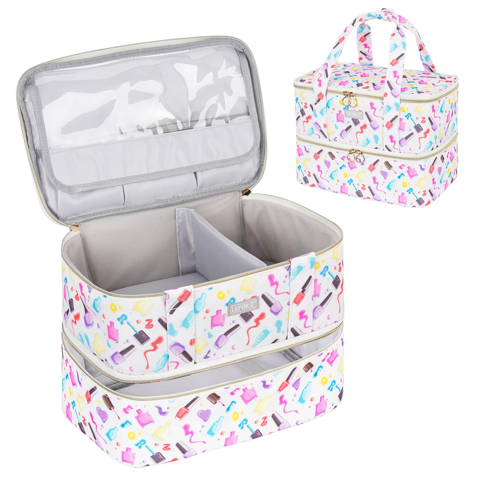 Nail Polish Organiser Bag,Nail Bag,Nail Technician Case Holds 40 Bottles and Nail Lamp,Portable Nail Polish Holder for Nail Supplies,Nail Polish Print Pattern