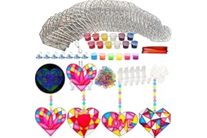 Ayhuhra 28 Sets Heart Suncatchers for Windows Hanging Glow in The Dark Valentine's Day Suncatcher Decoration Window Paint Art Craft Sun Catchers for Mother's Day Gift Valentine Art Project