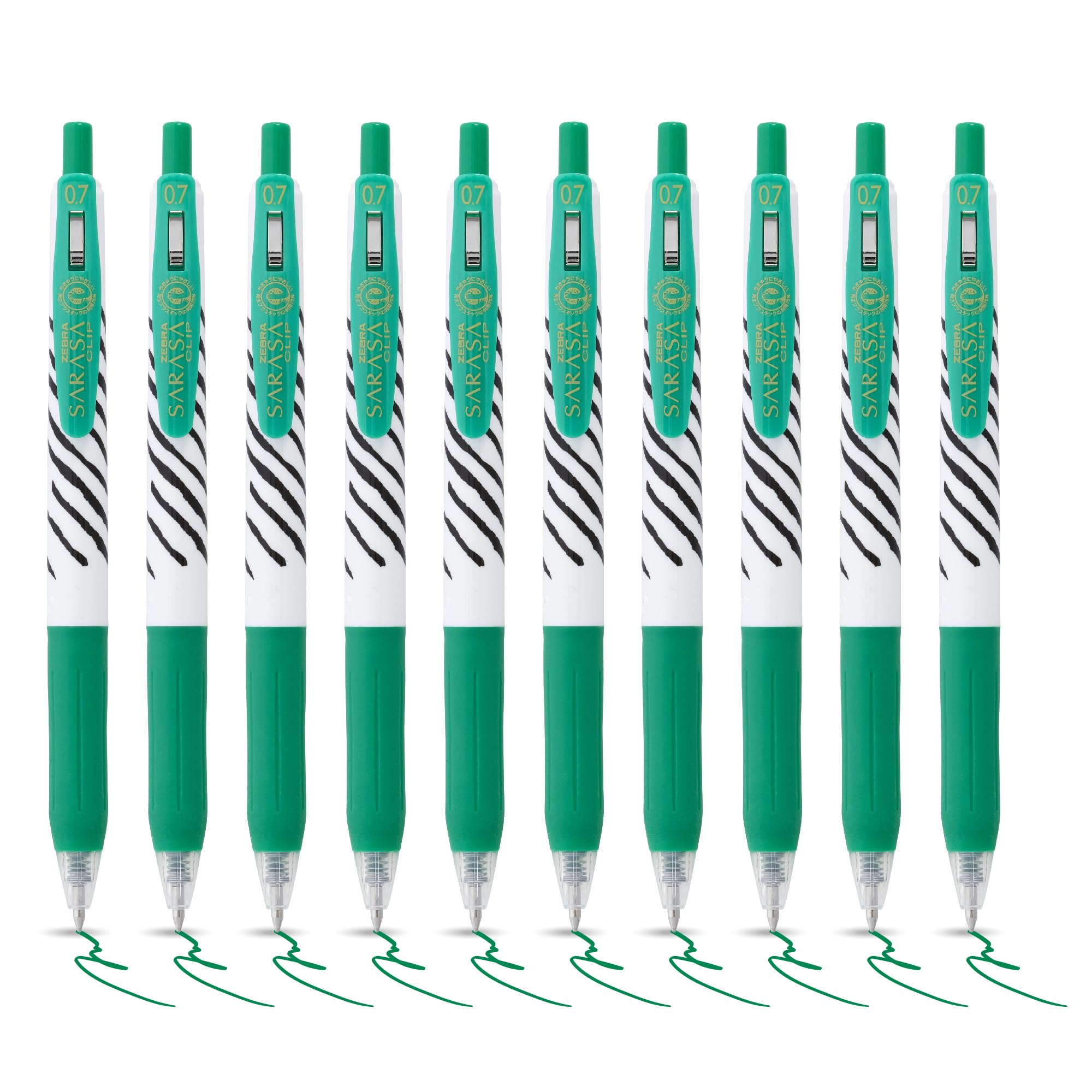 Zebra Pen SARASA CLIP Stripes Gel10pk - Retractable Coloured Pens with Medium 0.7mm Nib, Smudge Proof, Rapid Dry Ink With Comfort Grip and Push Clip, Water Resistant