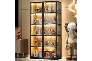 iusyugh 5-Tier Curio Display Cabinet, Storage Shelves with Acrylic Door, Collectibles Toy Organizers Rack & Display Shelf, Display Case for Playroom Bedroom Toddler's Room Kids Bookcase