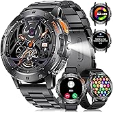 Military Smart Watches for Men(Answer/Make Calls) with LED Flashlight,530mAh Large Battery,1.43" AMOLED Outdoor Sports Smartwatch with 170+ Sport Modes,5ATM Waterproof Fitness Tracker for iOS Android