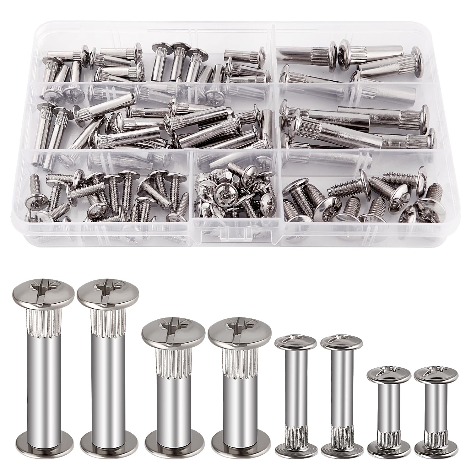 VooGenzek 50 PCS Φ5/Φ8 mm Connecting Bolts with M4/M6 Screws, Nickel Cupboard Joining Bolts, Cabinet Furniture Connector