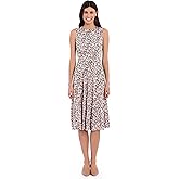 London Times Women's Sleeveless Inset Waist Midi Fit and Flare Dress