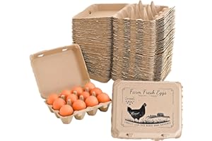 echomerx 50-Pack Bulk Egg Cartons + Julian Date Stamp – 12 Count (3x4) ea, Dozen Egg Holder Box for Fresh Chicken Huevos, Recyclable Egg Storage – Sturdy Reusable Paper Cardboard, Vintage, Homestead