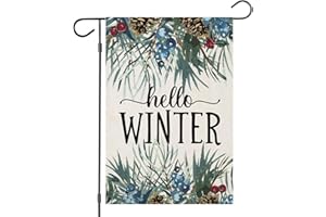 EKOREST Hello Winter Garden Flags 12x18 Inch Vertical Double Sided, Pine Twigs Small Yard Outside Decorations, Christmas Xmas Seasonal Farmhouse Holiday Outdoor Décor