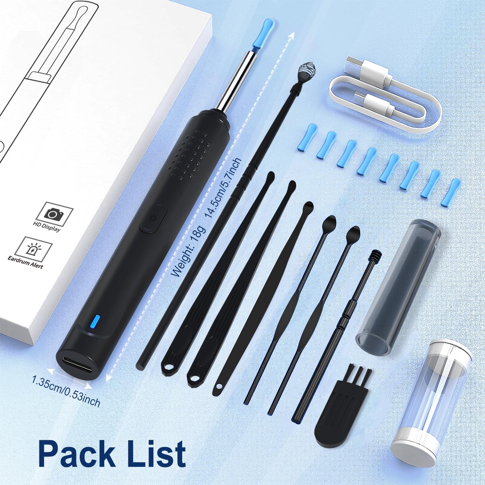 Ear Wax Removal, Ear Cleaner with Camera with 1296P, Earwax Removal kit with 9 Ear Pickand 8 Traditional Tools, Built-in WiFi lP67 Waterproof, Ear Cleaning Kit foriPhone,iPad,Android (Black)