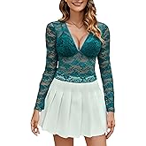 Avidlove Lace Crop Top for Women Mesh Long Sleeve Blouse Deep V Neck Floral Lace Top