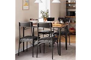 Amyove Kitchen Table and Chairs, Dining Room Table Set for 4 with Upholstered Chairs, Kitchen Table Set Metal and Wood Rectangular Dining Table for Small Space, Apartment, Breakfast, Rustic Brown