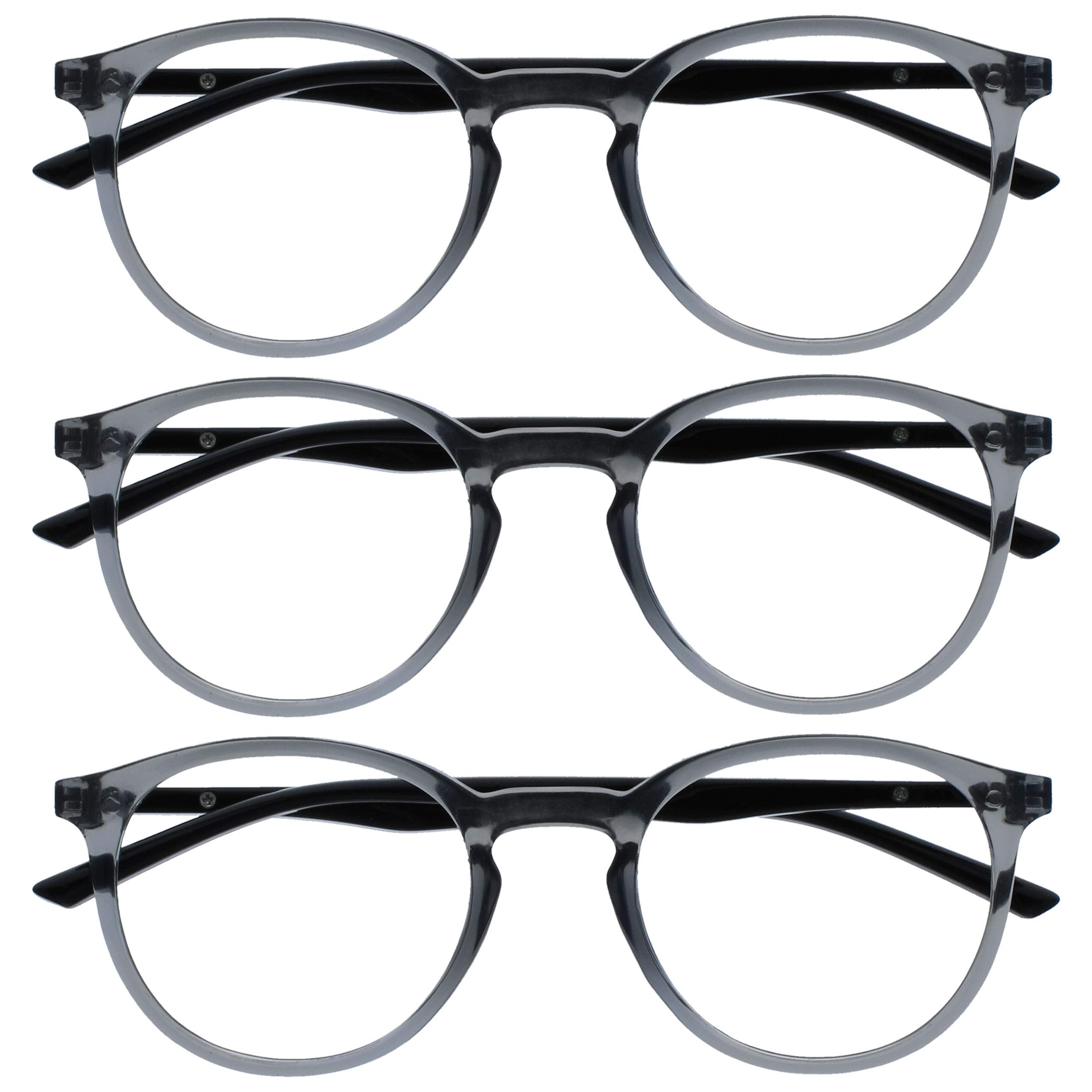 OPULIZE MET Blue Light Blocking Reading Glasses for Women Men, Slim Round Frame with Scratch Resistant and Spring Hinges, Computer Glasses with Anti-Reflective, Grey +3