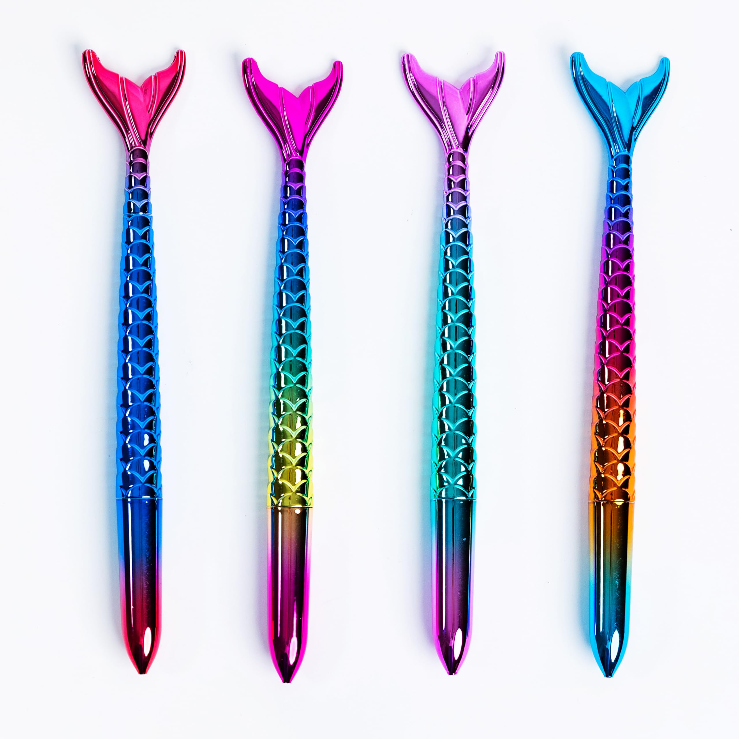 Toyseum 12 x Mermaid Fin Pens, Pretty Party Bag Fillers for Girls Party Bags, Mermaid Toys Gifts and Stationary Pen Sets for Girls, Set of 12 (4 Unique Colours)