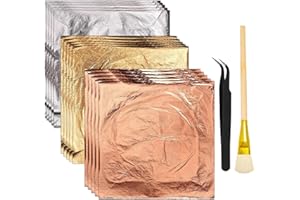 FYHJTRT 150pcs Gold Leaf Sheets for Art,3-Color Gold Leaf Sheets with Tweezers & Brush for DIY Crafts, Painting, Resin