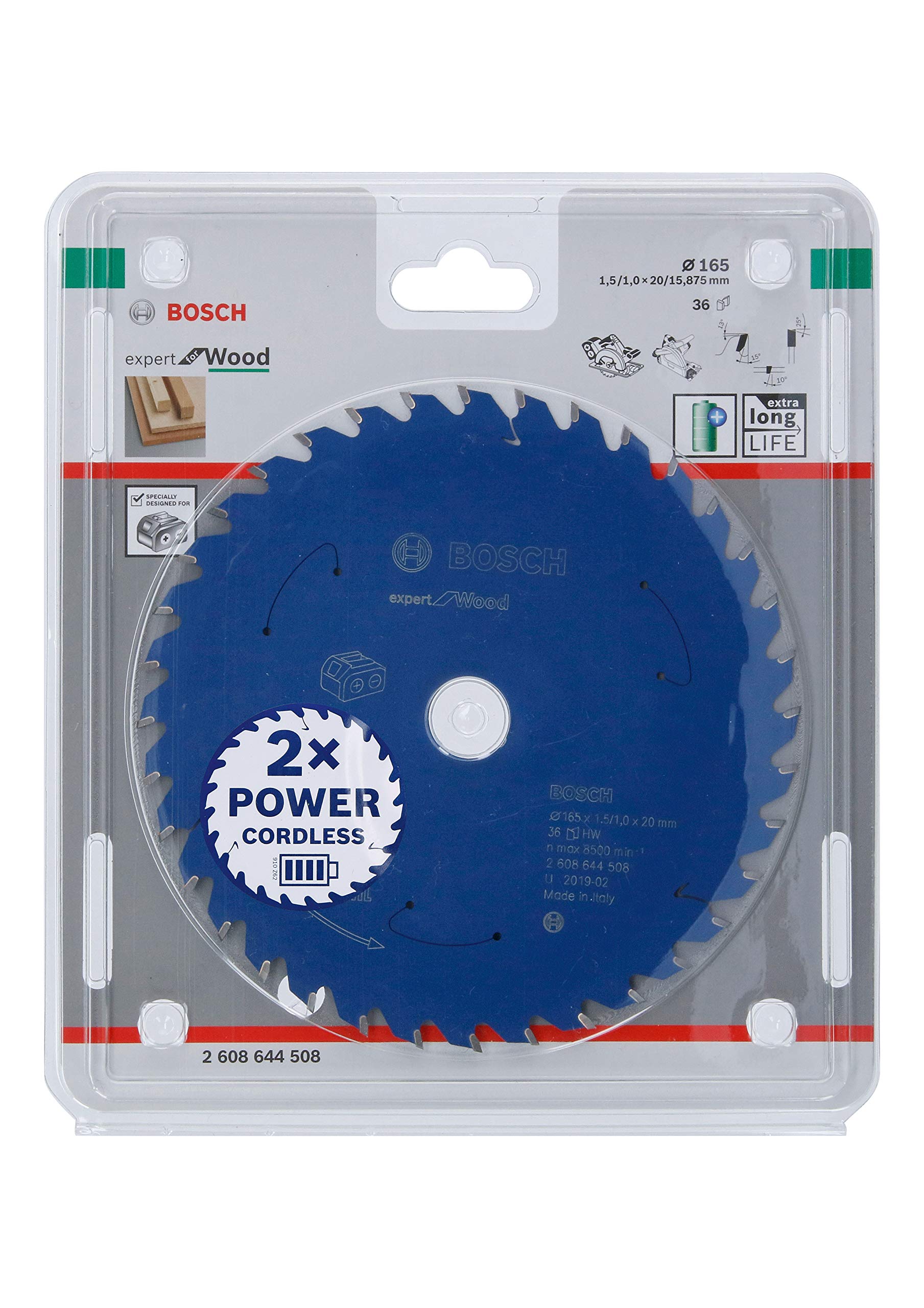 Bosch Professional Circular Saw Blade Expert (for Wood, 165 x 20 x 1.5 mm, 36 teeth; Accessories: Cordless Circular Saw)
