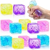 MEIEST 12 PCS Mini Glitter Colorful Stress Cube - Sensory Fidget Squeeze Toy with Super Solid Squish-Slow Rising Ice Cube Stress Balls-Stress Relief Hand Toy