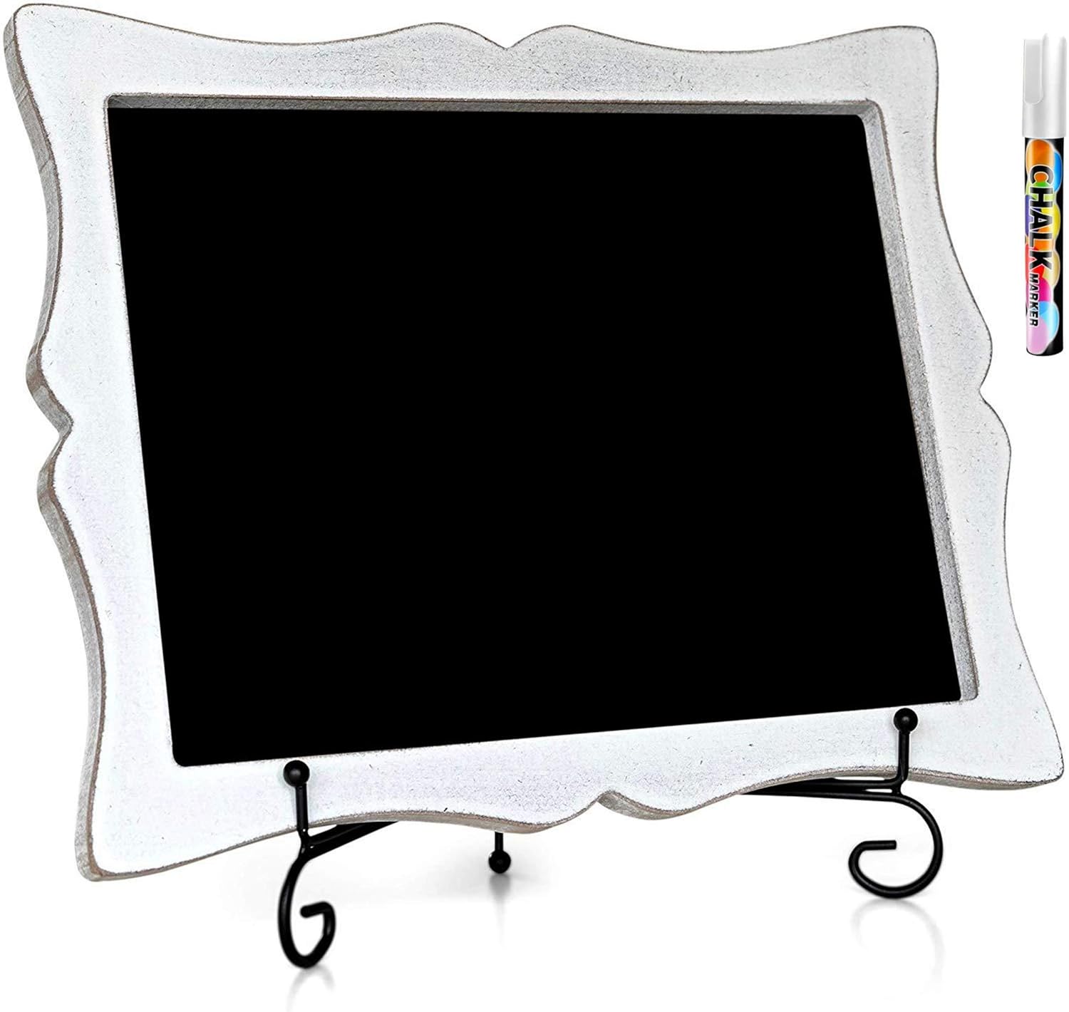11"x13" Chalkboard Sign with Easel (Rustic White) + White Liquid Chalk Marker | Hanging or Freestanding Framed Chalkboard with Rustic Sweetheart Frame - Multipurpose Small Chalkboard Sign: Home & Kitchen