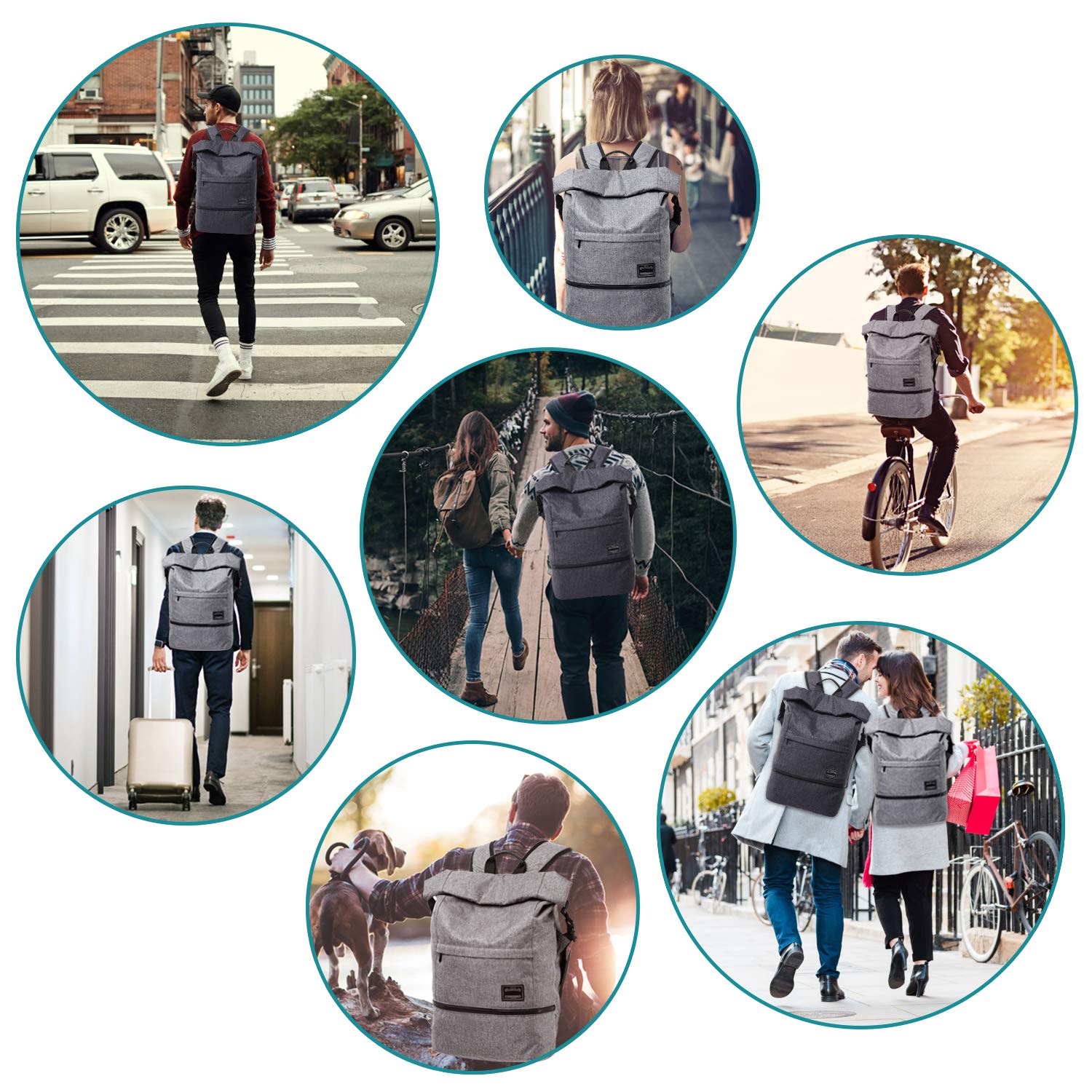 Travel Laptop Backpack, ITSHINY Rucksack Anti-Theft Laptop Bag Roll Top School Bag Water Resistant Lightweight Casual Daypack for Men Women - Grey