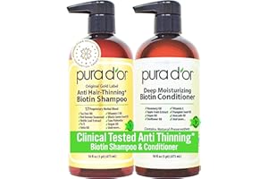 PURA D'OR Anti-Thinning Biotin Shampoo & Conditioner Original Gold Label Set (16oz x2) – CLINICALLY TESTED Formula for Volume, Strength & Thicker-Looking Hair – Helps Reduce Breakage For Women & Men