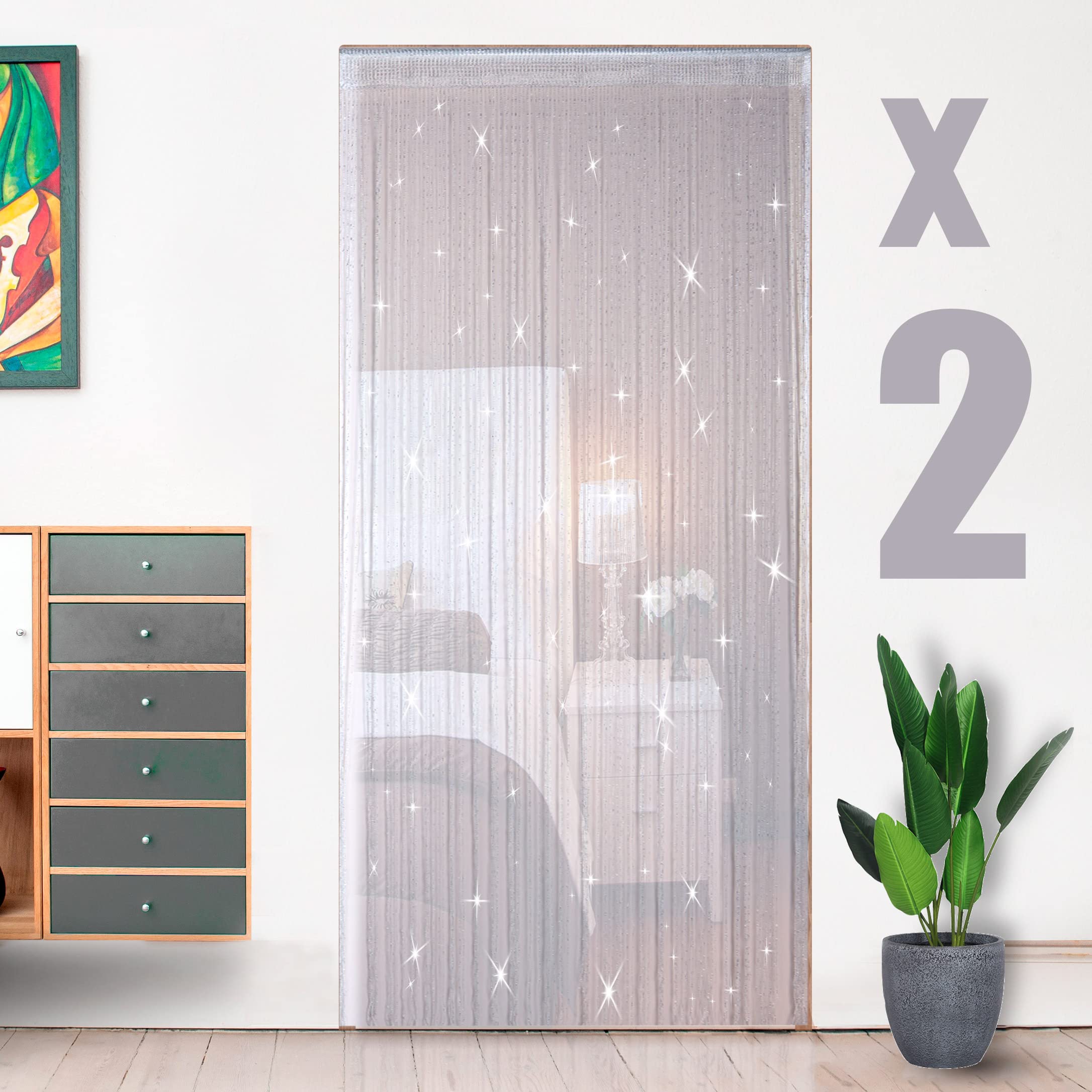 HYSENM 2 Pack Door Curtains 100 x 200cm Fly Screens for Doors, Beaded String Curtain for Doors, Door Fly Screen Curtain for Doorways - White