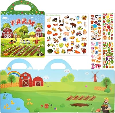 ASTARON Reusable 3D Puffy Sticker Book 88 Pcs Farm Harvest Kids Toy