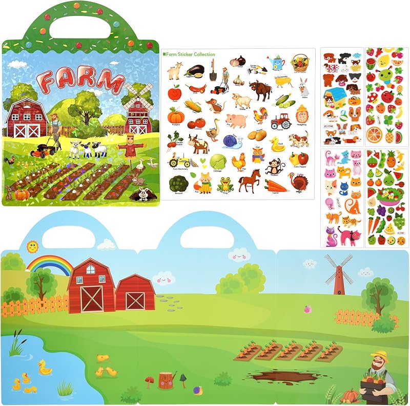 ASTARON Reusable 3D Puffy Sticker Book 88 Pcs Farm Harvest Kids Toy