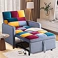 SumKea Convertible Sleeper Sofa Chair Bed, 3 in 1 Multi-Function Folding Ottoman Bed Couch Bed, Sigle Pull-Out Bed with Adjustable Backrest and Pillow for Living Room Apartment Office, Rainbow