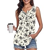 POPYOUNG Womens Summer Tank Tops Sleeveless Loose Fit Shirts Henley Button Down Casual Blouse