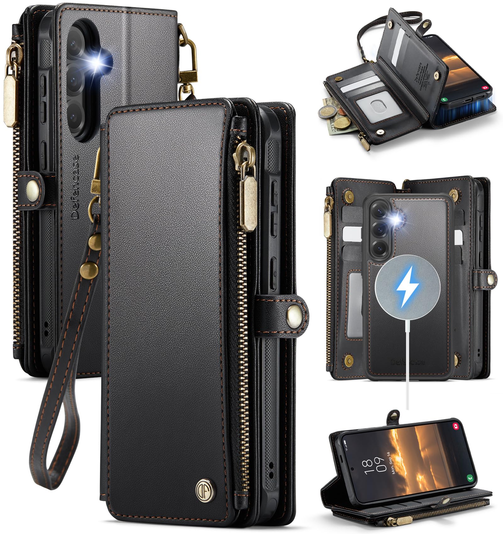 Photo 1 of Defencase for Samsung Galaxy S25+/ S25 Plus Magnetic Wallet Case Compatible with Magsafe with RFID Blocking Zipper & Card Holder, PU Leather Detachable Phone Case for Galaxy S25+/ Plus 6.7", Black
