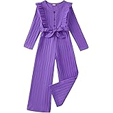 SODLON Girls Jumpsuit Kids Tween Clothes Fashion Ruffle Wide Leg Belted Romper Spring Winter Fall Outfits